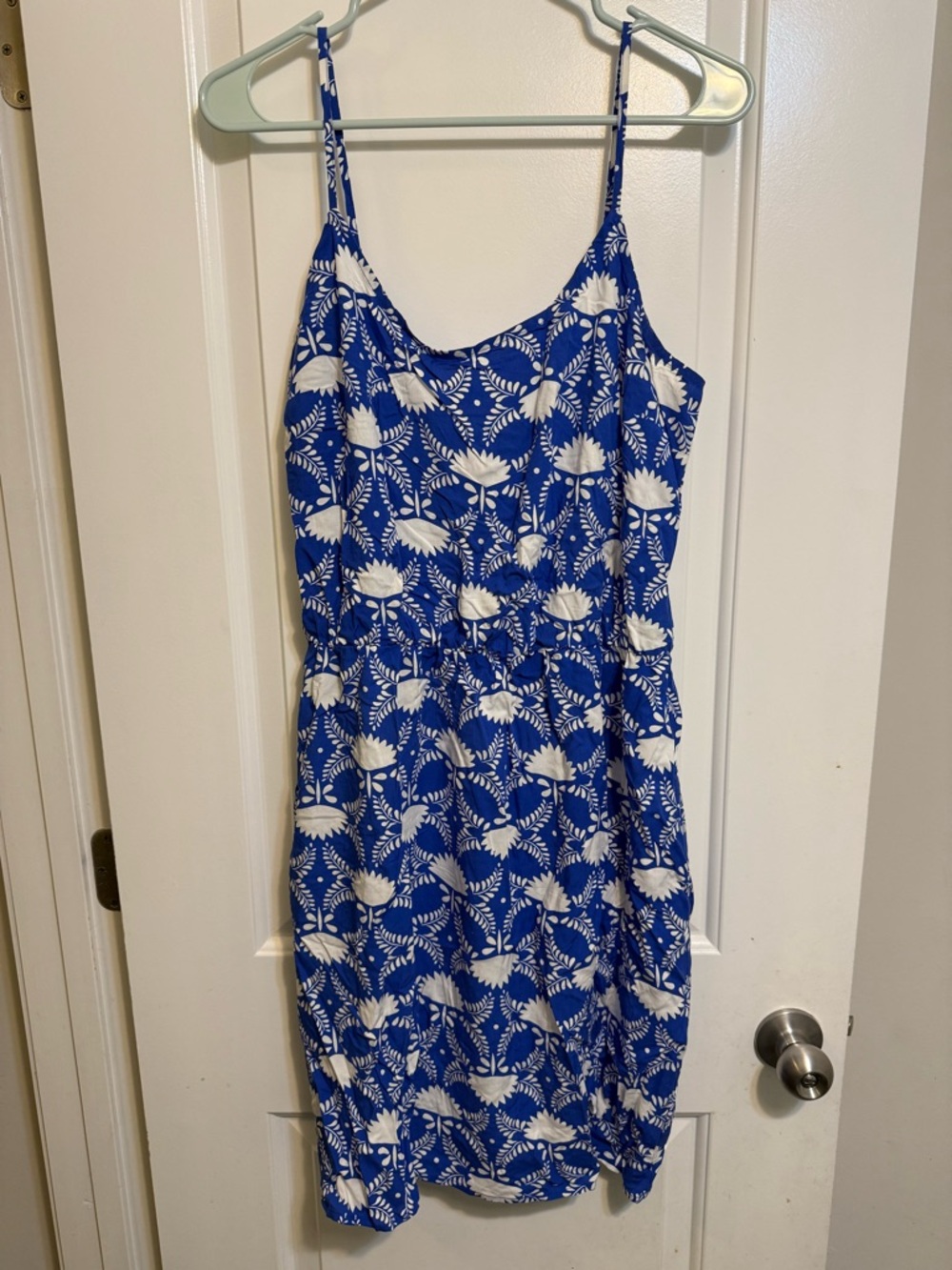 Old Navy Royal Blue and White Floral Spaghetti-Strap Mini Dress